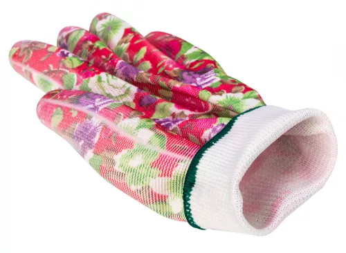 VERTO Kertész kesztyű,PU bevonat, rózsamintás, 9" (97H145)