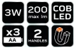 NEO Kempinglámpa, 3 funkciós, összecsukható, 200lum, elemes 3xAA, COB LED, 3W (99-030)