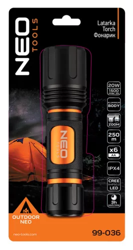 NEO Zseblámpa, elemes 6xAA, 1500lum, CREExHP50.2 LED, 20W (99-036)