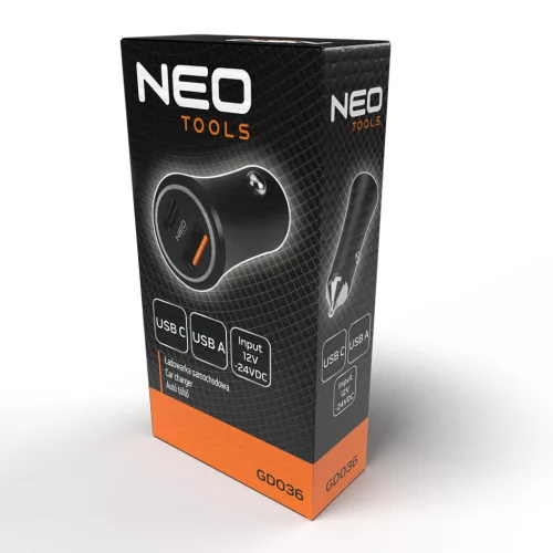 NEO Autós USB adapter,12-24V, USB-A, USB-C csatlakozókkal (GD036)