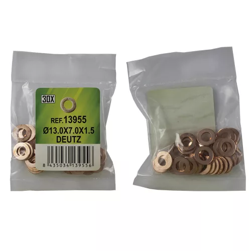 JBM Injektor tömítőalátét rézből Deutz motorokhoz, Ø13 × 7 × 1,5 mm, 30 db (13955)