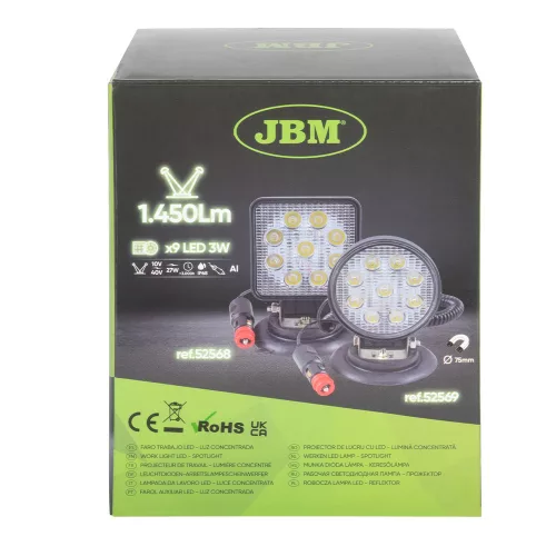 JBM Munkafényszóró kerek házzal, koncentrált LED fénnyel, 1450 lm, 27 W, 10–40 V, IP68 (52569)