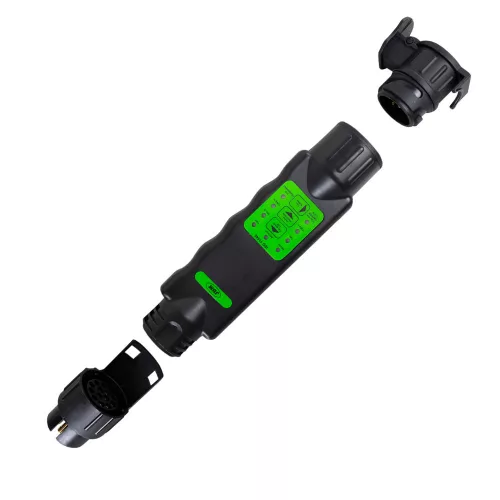 JBM Utánfutó világítás- és csatlakozó teszter 7/13 pólushoz, 9 V, 13→7 pólusú adapterrel (53536)