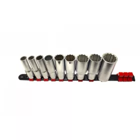   KROFtools 9 részes 1/2" hosszított dugókulcs készlet, 12-szög, 10-27mm (1238)