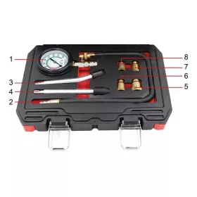   KROFtools Kompressziómérő készlet benzinmotorhoz, 0–300 PSI, M10–M18 adapterekkel (1408)