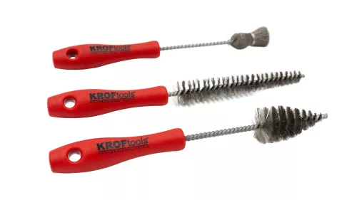 KROFtools Dízel injektor furattisztító kefe készlet 3 részes, rozsdamentes acél kefékkel (4404)