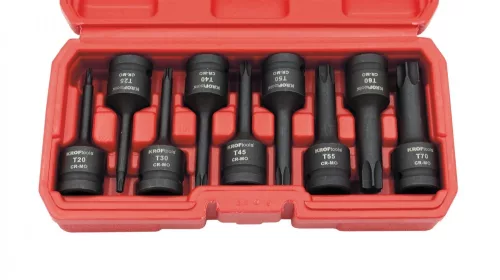 KROFtools Torx gépi dugókulcs készlet1/2”, T20–T70, 9 részes (6098)