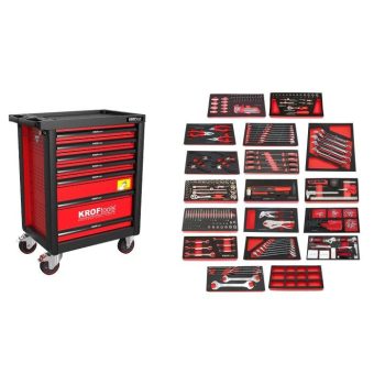   KROFtools SZERSZÁMkocsi  (SZEKRÉNY)  7 FIÓKOS 352 RÉSZES - PIROS (8353VER)