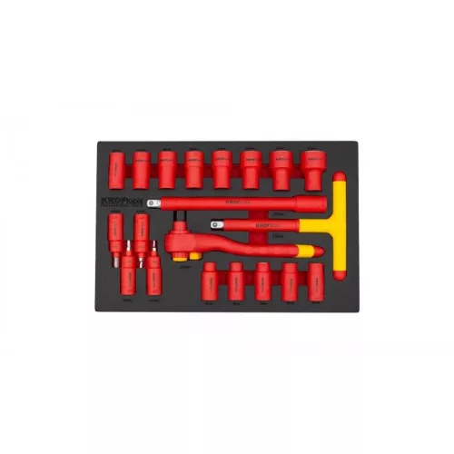 KROFtools Villanyszerelő VDE szigetelt 1/2"-os dugókulcs és villáskulcs készlet, 20 db-os  (8360)