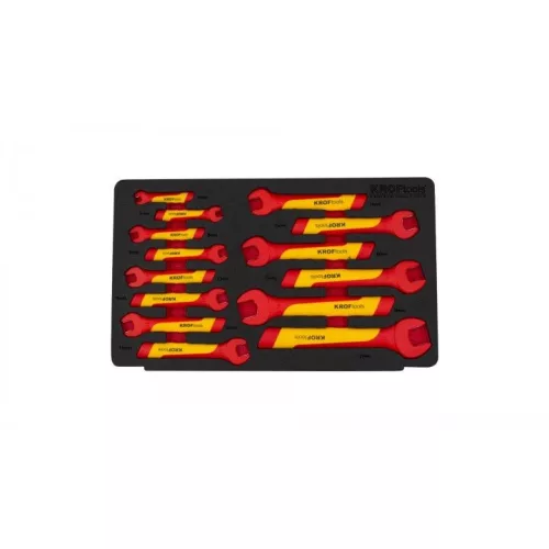 KROFtools  Villanyszerelő VDE szigetelt nyitott végű villáskulcs készlet, 14 részes, 6-21 mm-es (8362)
