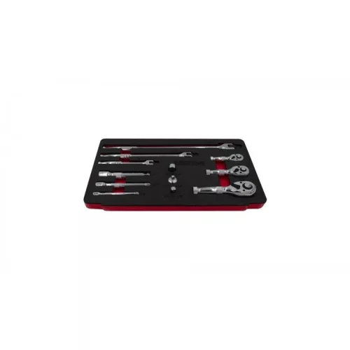KROFtools Rövid racsnis hajtókar készlet 12 részes, 1/4”, 3/8” és 1/2” tartozékokkal (8368)