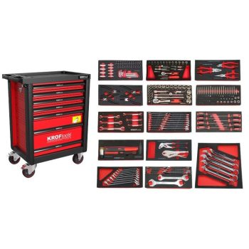   KROFtools  SZERSZÁMkocsi (SZEKRÉNY) 7 FIÓKOS 236 DARABOS, PIROS (8500VER)