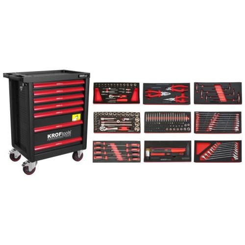 KROFtools  SZERSZÁMkocsi , (SZEKRÉNY) 7 FIÓKOS 173 DARAB szerszám, FEKETE(8501PRE)