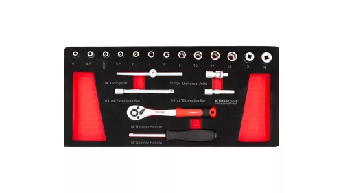 KROFtools Dugókulcs készlet, 1/4", 19 db-os, szivacsos szerszámtálca (K-8511)