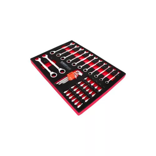 KROFtools Racsni-csillag-villáskulcs és 1/4" bitkészlet szerszám tálca, szivacs, 45 db szerszám (8569)