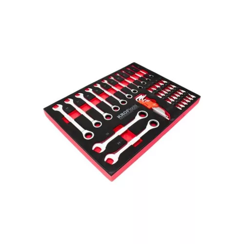 KROFtools Racsni-csillag-villáskulcs és 1/4" bitkészlet szerszám tálca, szivacs, 45 db szerszám (8569)
