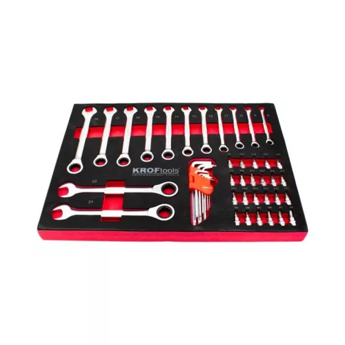 KROFtools Racsni-csillag-villáskulcs és 1/4" bitkészlet szerszám tálca, szivacs, 45 db szerszám (8569)