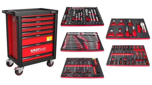 KROFtools szerszámkocsi, 160 db szerszámmal felszerelve, 7 fiókos (8622)