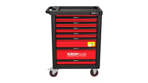 KROFtools Szerszámkocsi 160 részes szerszámkészlettel, 7 fiókos, 450 kg teherbírású, piros (8622)