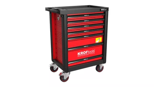 KROFtools Szerszámkocsi 160 részes szerszámkészlettel, 7 fiókos, 450 kg teherbírású, piros (8622)