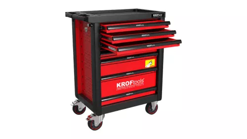 KROFtools Szerszámkocsi 160 részes szerszámkészlettel, 7 fiókos, 450 kg teherbírású, piros (8622)