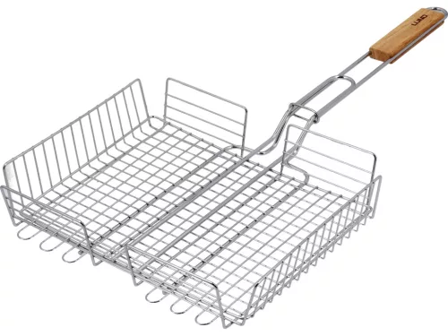 LUND Zárható grillrács kosaras kialakítással, fa nyéllel, 34 × 27 cm  (99861)