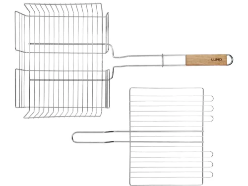 LUND Zárható grillrács kosaras kialakítással, fa nyéllel, 34 × 27 cm  (99861)