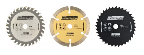 Mannesmann Mini körfűrész 600 W, 85 mm, 25 mm vágásmélység, 3 fűrészlappal (M12891)