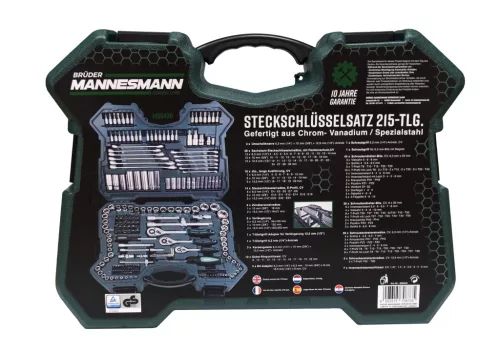 Mannesmann Mammutkoffer, dugókulcs készlet 215 részes, 1/4”–3/8”–1/2”, CrV acél (M98430)