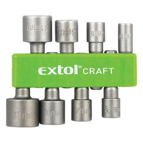 EXTOL CRAFT behajtó klt. hatlapfejű csavarhoz 8db; 5-13mm(5-5,5-6-7-8-10-11-13mm),36-38mm hossz, hatszög befogás, nem mágneses, C.V. (10213)
