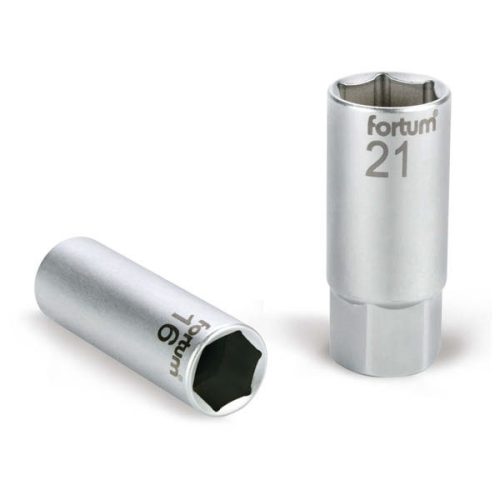 FORTUM gyertyakulcs dugófej 1/2", 61CrV5; 21mm, gumírozott (4700901)