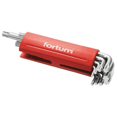 FORTUM torx kulcs klt. 9db, hosszú, T10-50, S2, 10db/cse; T10-T15-T20-T25-T27-T30-T40-T45-T50, műanyag markolat (4710300)