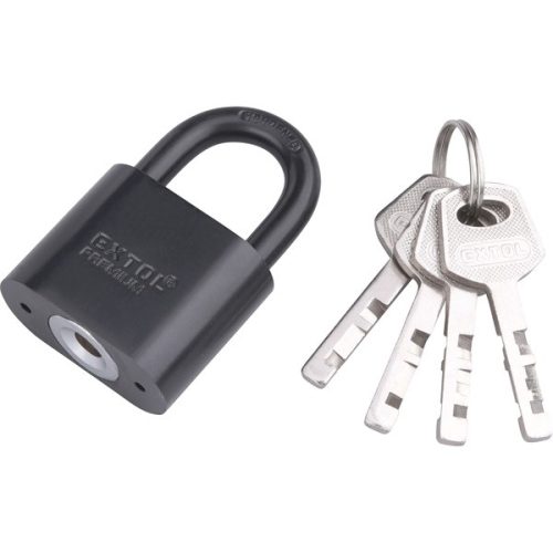 EXTOL PREMIUM lakat, vas, fekete, 4db kulcs; 40mm, edzett acél kengyel, szárátmérő: 7 mm (8857414)