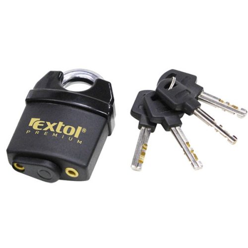 EXTOL PREMIUM biztonsági lakat, levágás elleni védelemmel, festett, vízálló, 4db kulcs; 50mm (8857750)