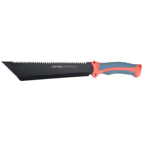 EXTOL PREMIUM bozótvágó kés (machete), teljes/penge hossz: 395/260mm, fogazott rozsdamentes acél penge, PP+TPR nyél, nylon tok (8877203)