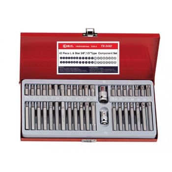   Genius Tools T-torx, imbusz, XZN bit készlet + 3/8" és 1/2" crowa foglalat, 40 darabos (TX-3440)