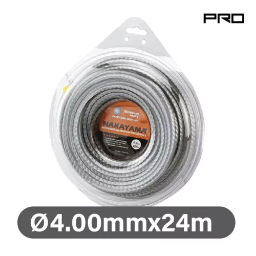 NAKAYAMA PRO Damil fűkaszákhoz. (Nylon, alumínium huzal )  négyzetes 4,00 mm x 24 m (NC1015)