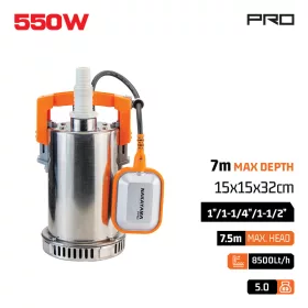   NAKAYAMA PROInox merülő tisztavíz-szivattyú 550 W, 8500 l/h, 5 mm szemcseméretig (NP1050)