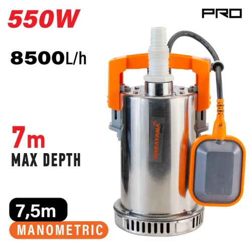 NAKAYAMA PRO ROZSDAMENTES INOX Merülő búvárszivattyú 550W, 7,5m, 8500L/óra, tiszta vízhez (NP1050)