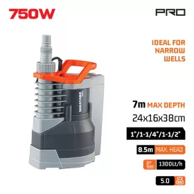   NAKAYAMA PRO Úszókapcsolós merülő tisztavíz-szivattyú 750 W, 13500 l/h, 5 mm szemcseméretig (NP1070)