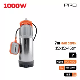   NAKAYAMA Inox merülő szivattyú kúthoz és öntözéshez, 1000 W, 6500 l/h (NP1120)