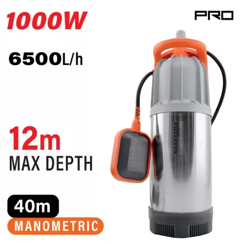 NAKAYAMA INOX rozsdamentes búvárszivattyú, 1000 W, 40m, 6500L/óra (NP1120)