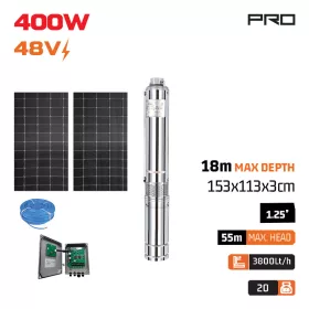   NAKAYAMA PRO Napelemes szivattyú készlet (48V, 400W, 0,55LE, 3,8m³/h vízhozam, 55m max. emelőmagasság, 1,25" kimenet) (NP2220)