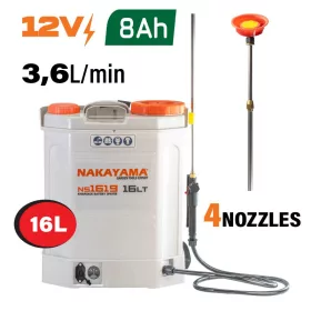   NAKAYAMA Háti akkumulátoros permetező + réz csatlakozós lándzsa, 4 fúvóka, 16 literes (NS1619)