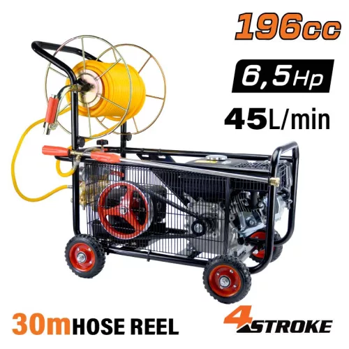 NAKAYAMA Benzinmotoros kerekes permetezőgép tömlődobbal, 4 ütemű  6,5LE, 45L/perc (NS4510)