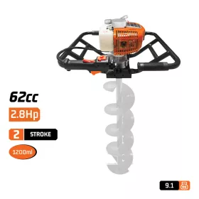   NAKAYAMA Benzines kétkezelős földfúró 62 cm³, 2,8 LE, 9000 ford./perc, fúrószár nélkül (PD6330)