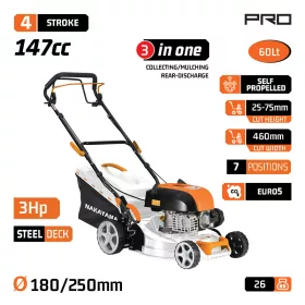   NAKAYAMA PRO Önjáró benzines fűnyíró 149 cm³, 46 cm vágásszélesség, 60 l gyűjtőkosárral (PM5465)