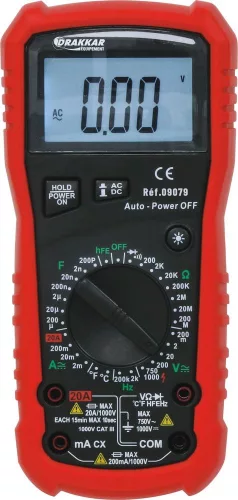 DRAKKAR digitális multiméter hőmérséklet-szondával, CAT III 1000 V (09079)