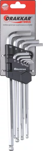 DRAKKAR extra hosszú imbuszkulcskészlet, 1,5–10 mm, 10 db (10707)