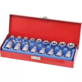  DRAKKAR Torx bitdugókulcskészlet, 1/2 col, T27–T70, E10–E24, 17 db (10772)